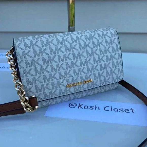 Michael Kors Phone Crossbody & Clutch MK Jet Set Travel Medium MK JST MD Vanilla - Picture 1 of 11